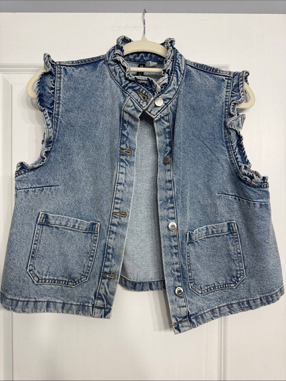 H&M Light Wash Denim Ruffle-Trim Vest